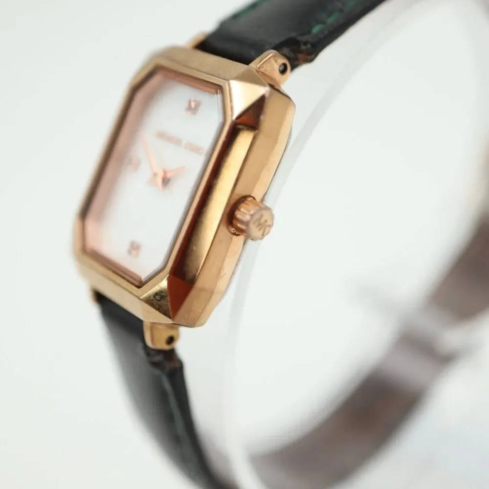 Michael Kors Alane Watch 18mm Rose Gold Tone MOP Rectangle Tank Leather MK2923